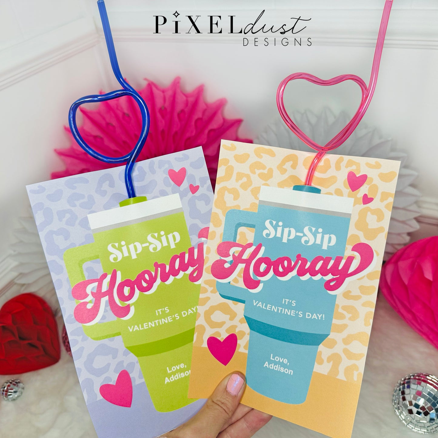 Silly Straw, Trendy Cup, Water Bottle Printable Valentine Cards