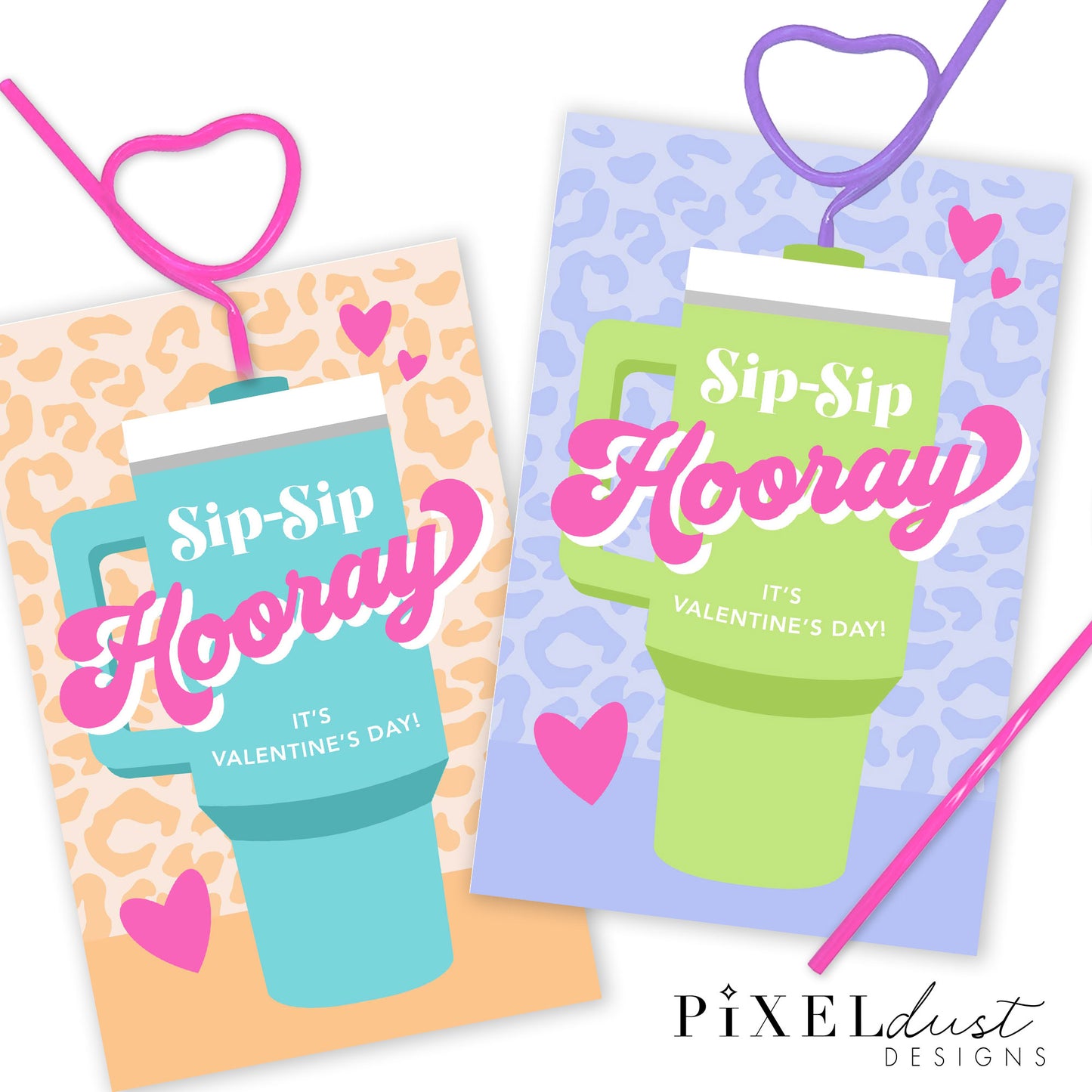 Silly Straw, Trendy Cup, Water Bottle Printable Valentine Cards