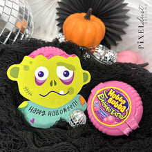 Load image into Gallery viewer, Bubble Tape bubblegum Zombie Brain Printable Halloween Cards
