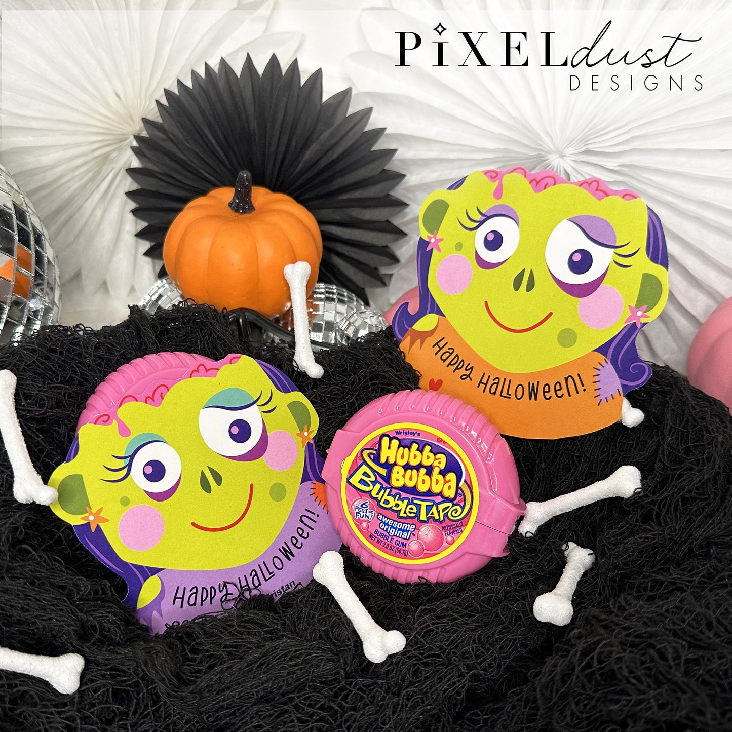 Bubble Tape bubblegum Zombie Brain Printable Halloween Cards