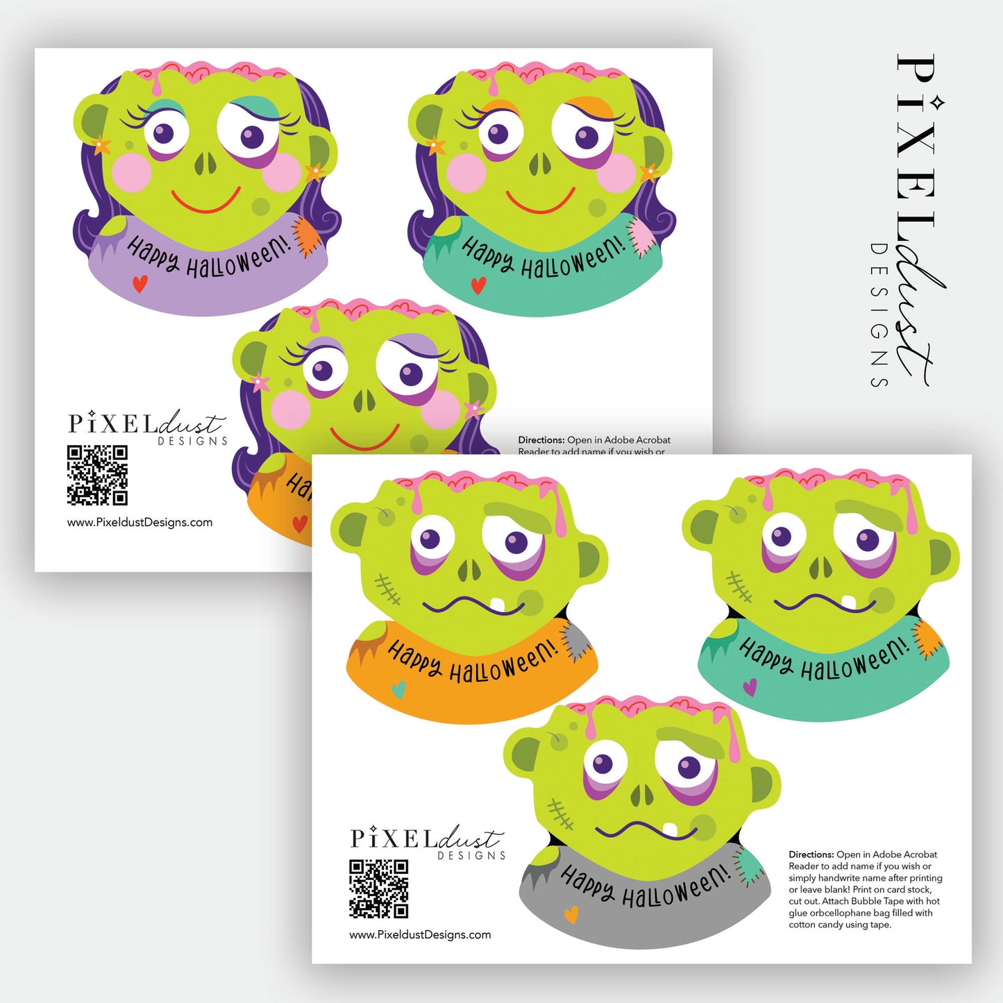 Bubble Tape bubblegum Zombie Brain Printable Halloween Cards