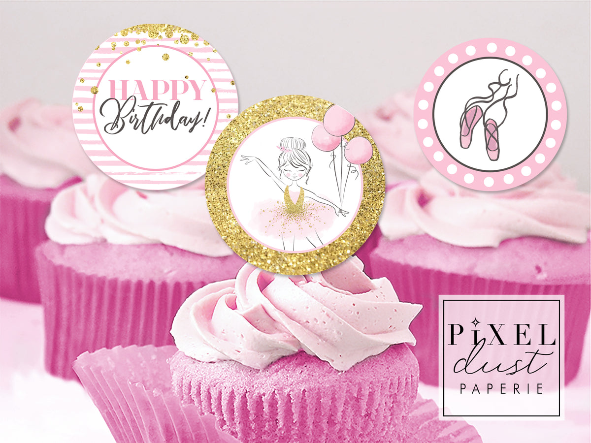 Ballerina Birthday Printable Cupcake Toppers / Picks – Pixeldust Designs