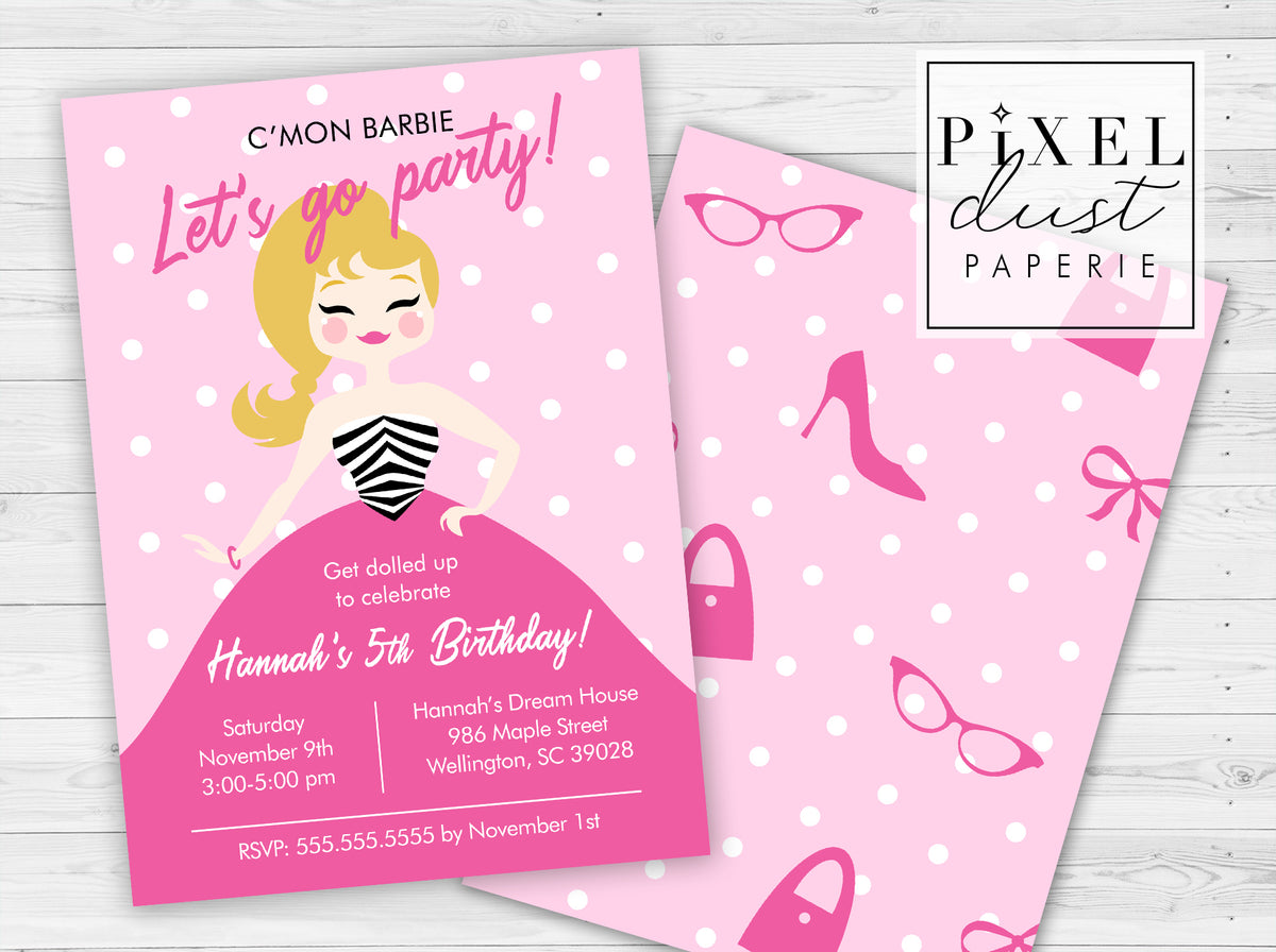 Classic Doll Printable Birthday Party Invitation File – Pixeldust Designs