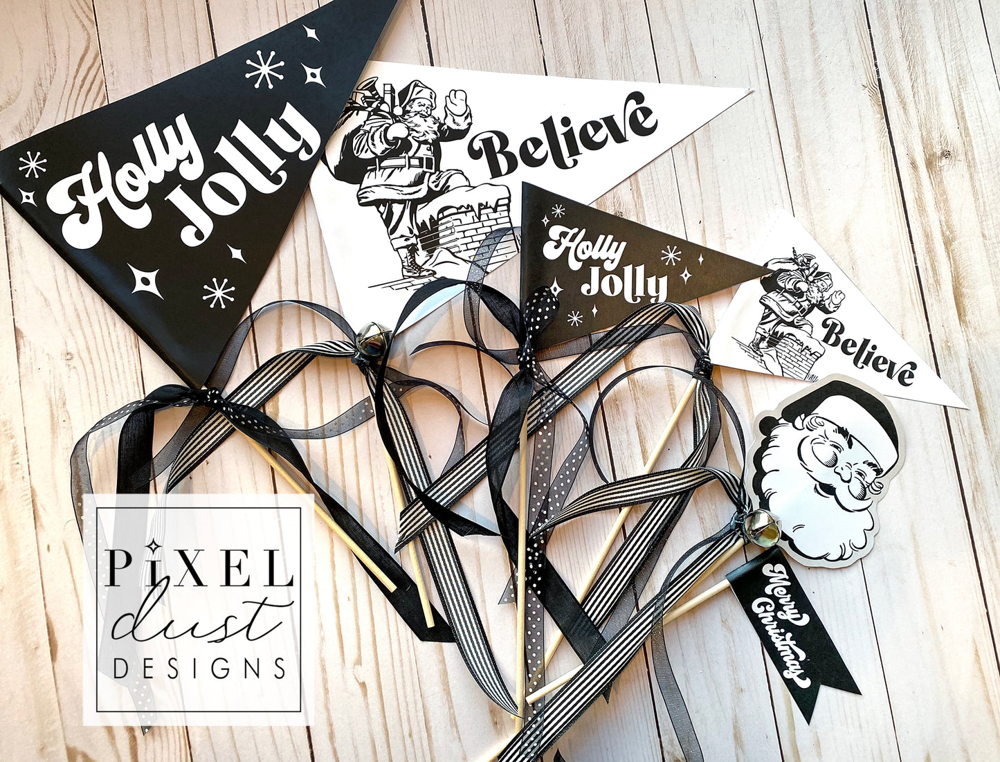 Classic Black and White Christmas Pennant Flag Set