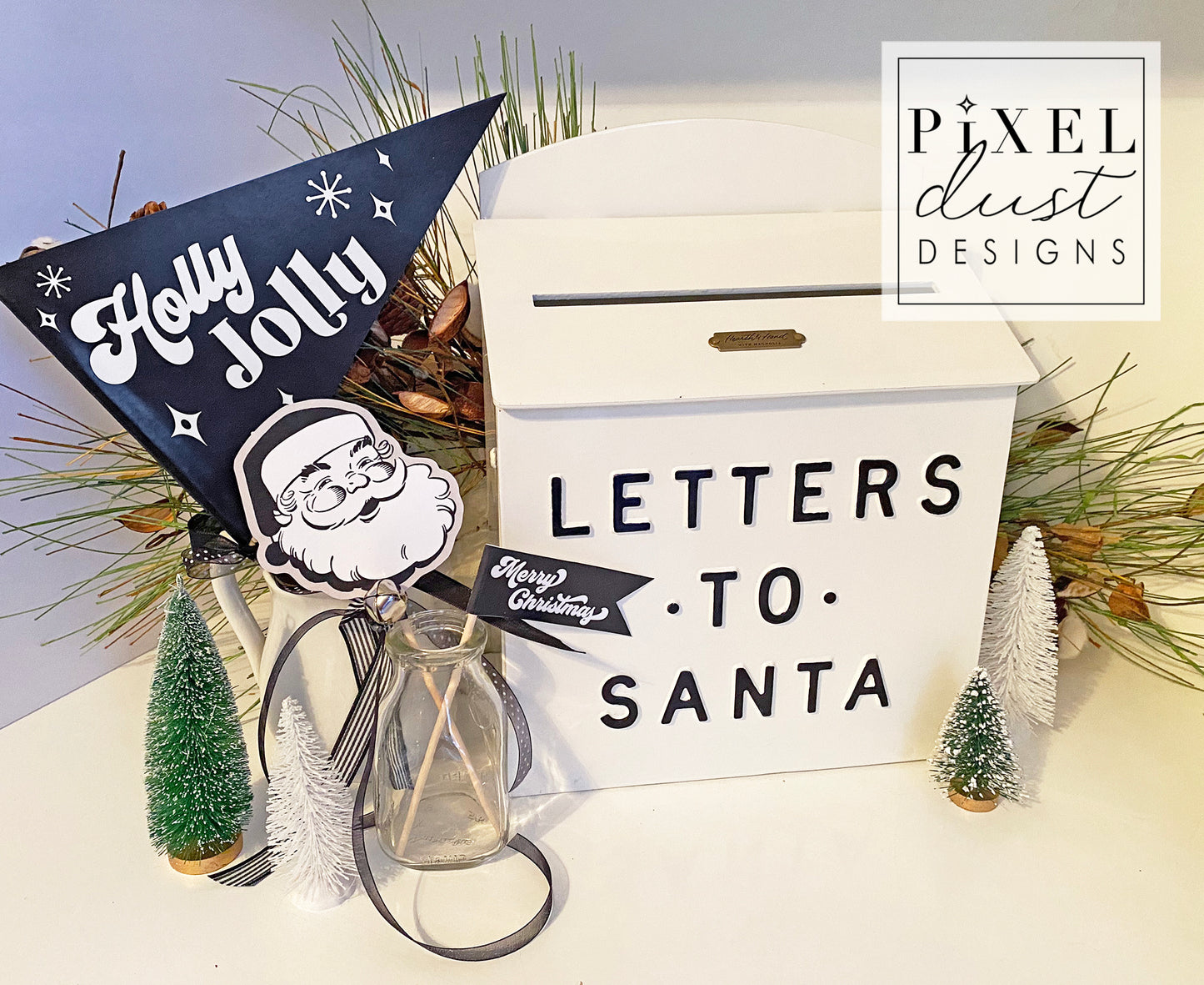 Classic Black and White Christmas Pennant Flag Set