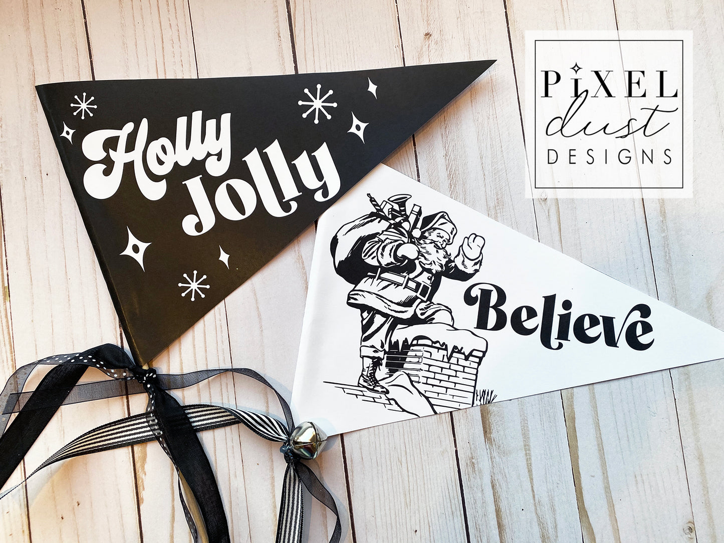 Classic Black and White Christmas Pennant Flag Set