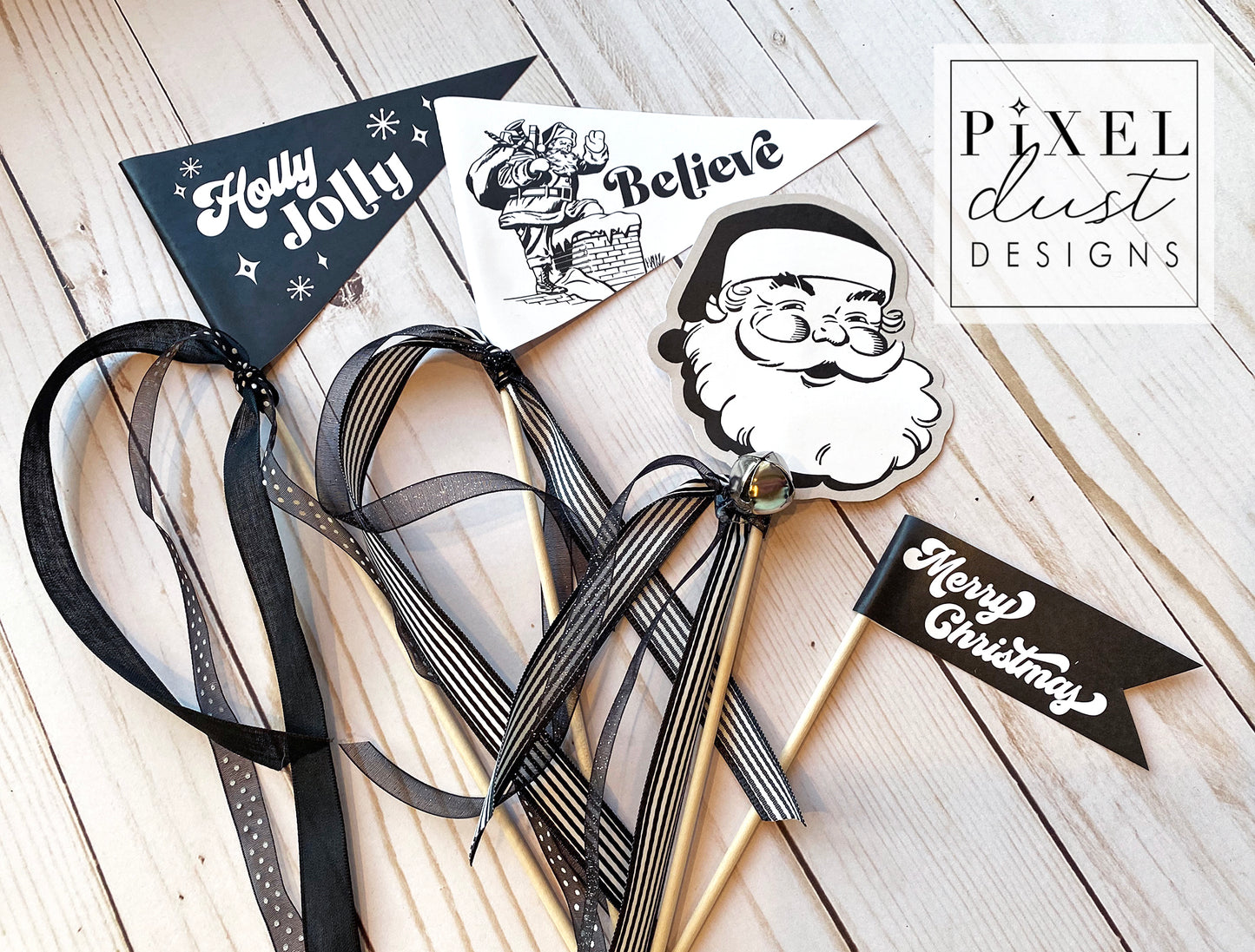 Classic Black and White Christmas Pennant Flag Set