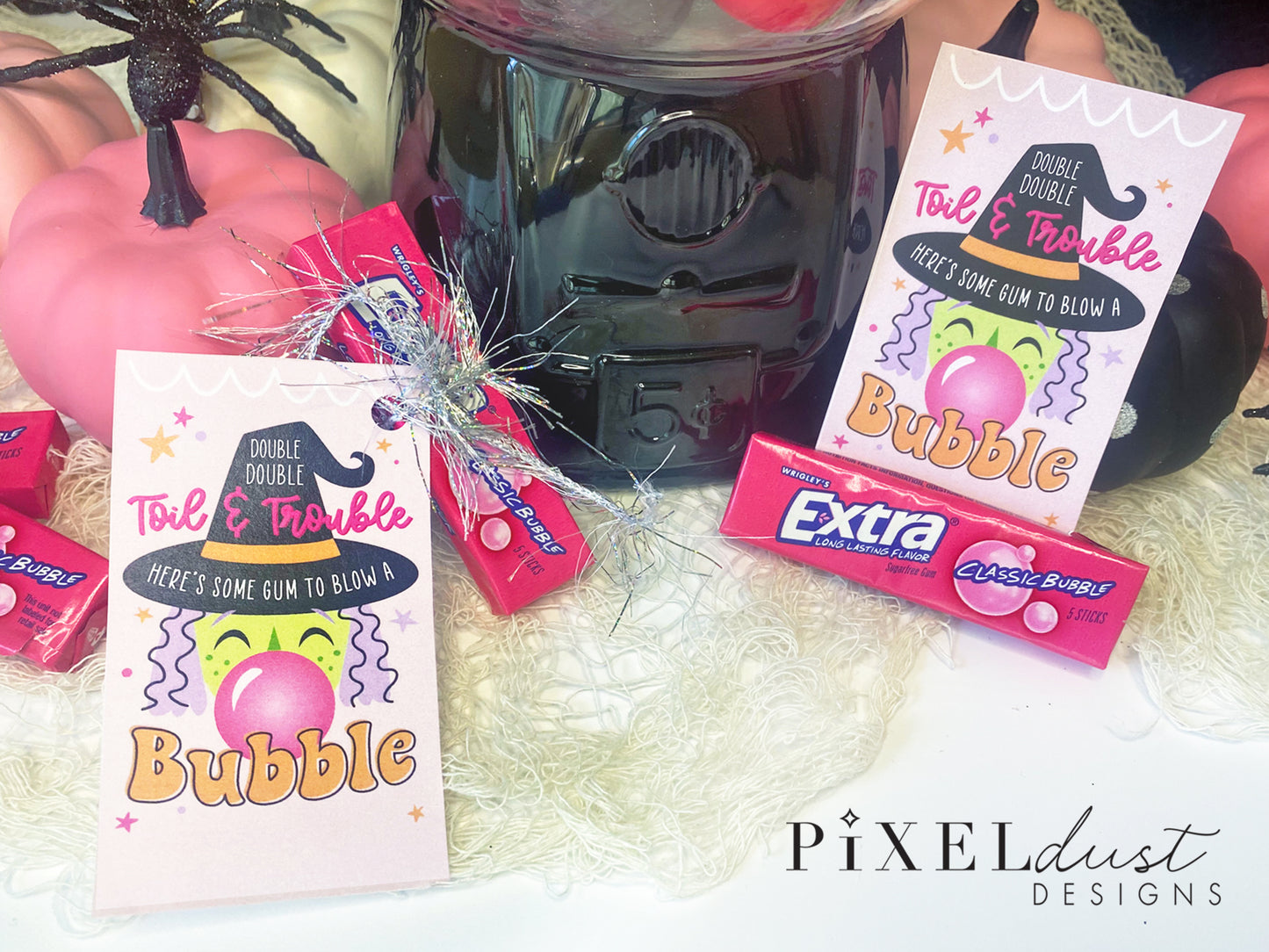 Bubblegum Witch Double Double Toil & Trouble Halloween Gift Tag