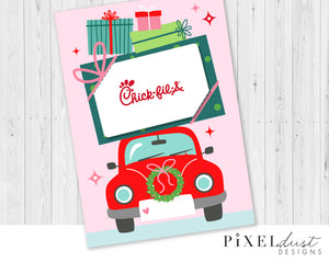 Retro Car Printable Christmas Gift Card Holder - Pink