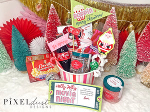 Christmas Movie Night Gift Basket Card & Pennant Flags