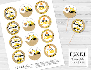 Construction Birthday Party Printable Cupcake Toppers / Picks