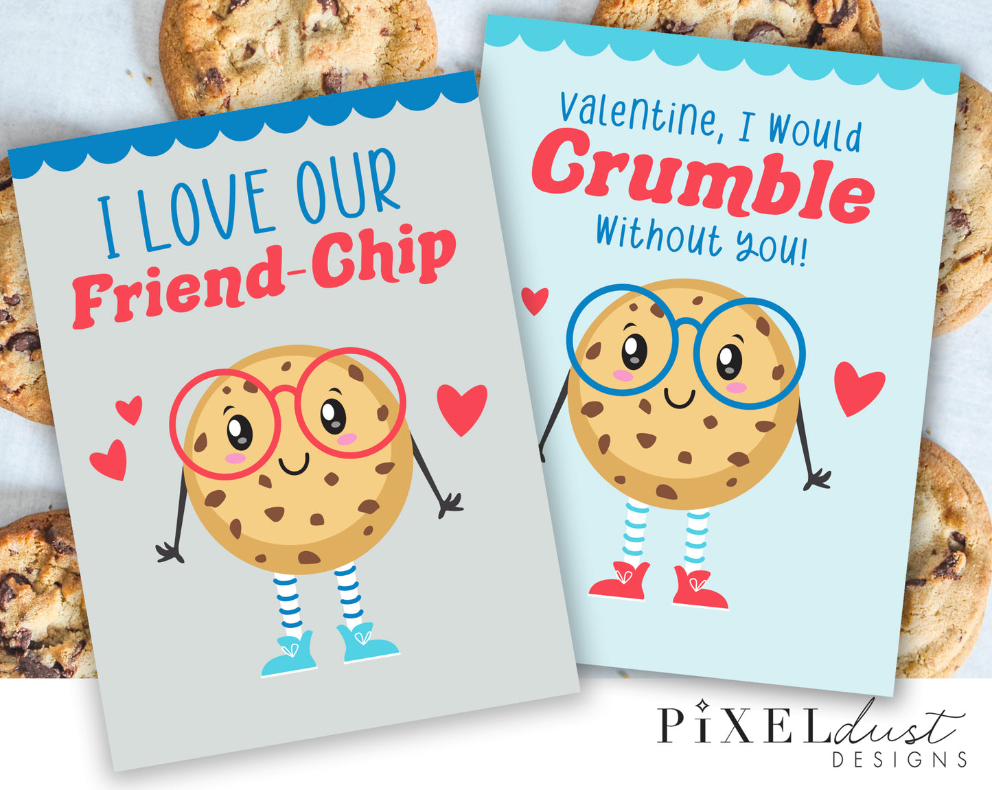 Chocolate Chip Cookie Printable Blue Valentines