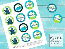 Load image into Gallery viewer, Dinosaur Birthday Party Printable Cupcake Toppers / Picks
