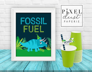 Dinosaur Birthday Party 'Fossil Fuel' Food Sign, 8x10 Printable Sign