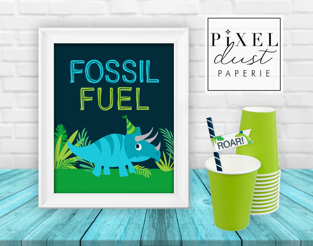 Dinosaur Birthday Party 'Fossil Fuel' Food Sign, 8x10 Printable Sign
