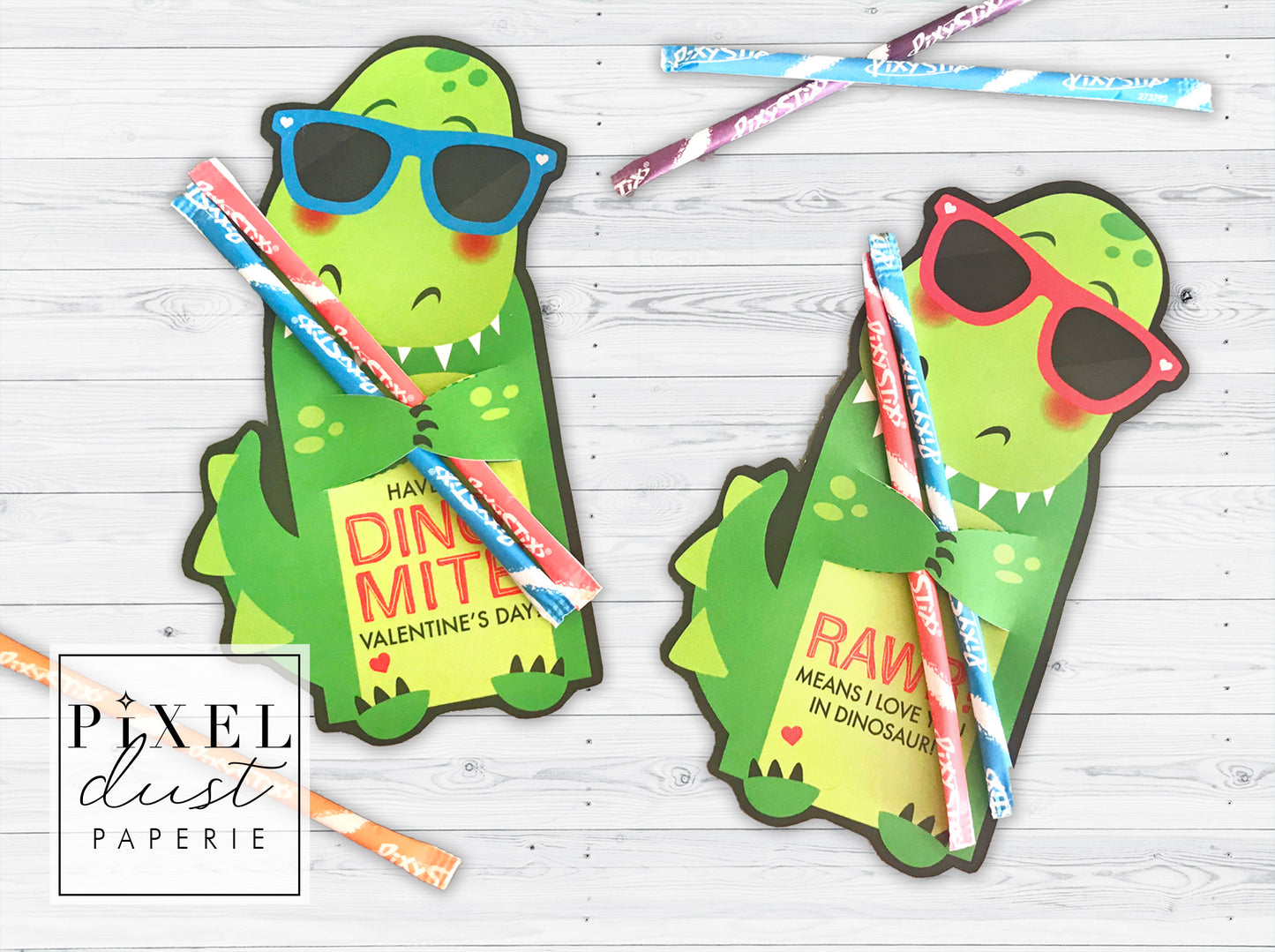 Dinosaur Wearing Sunglasses Printable Valentine Treat Holder Cards