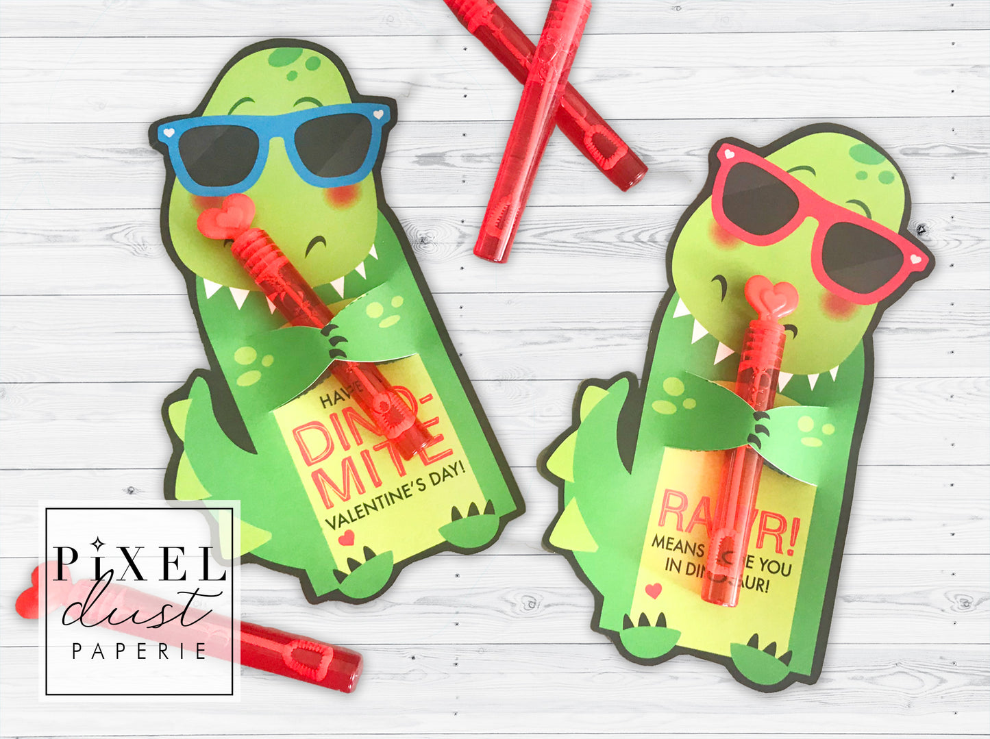 Dinosaur Wearing Sunglasses Printable Valentine Treat Holder Cards