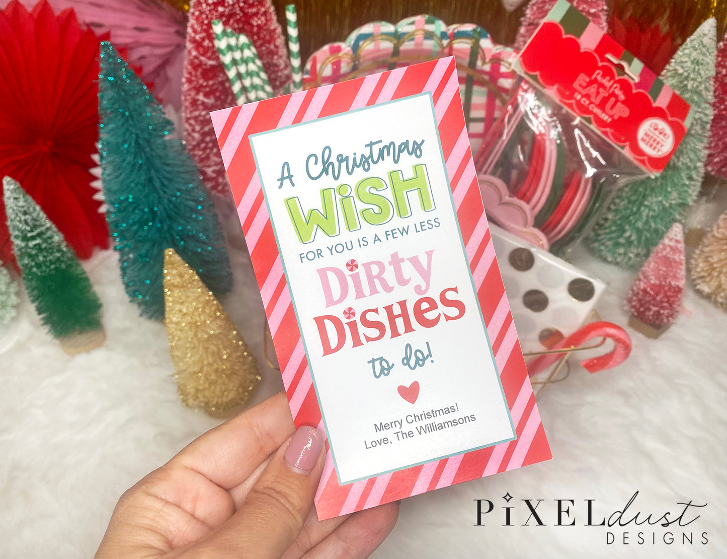 Paper Plate Gift Basket - Less Dishes Printable Christmas Gift Tags