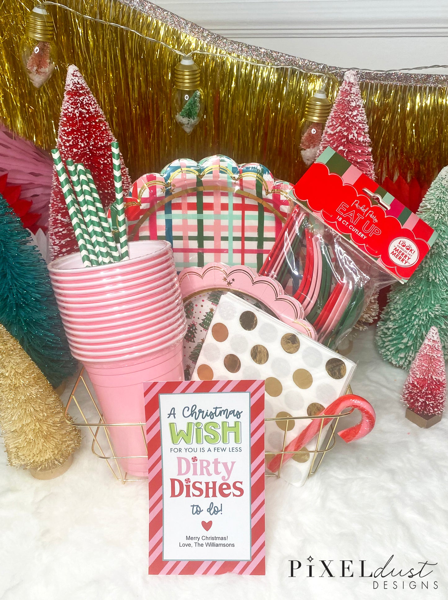 Paper Plate Gift Basket - Less Dishes Printable Christmas Gift Tags