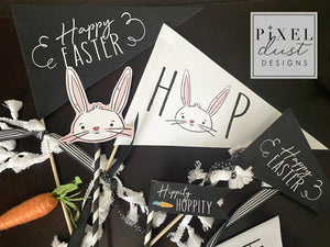 Printable Classic Black and White Easter Pennant Flag Set