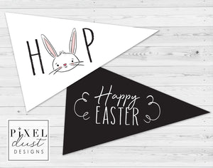 Printable Classic Black and White Easter Pennant Flag Set