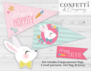 Hippity Hoppity Easter Bunny Pennant Flag Set