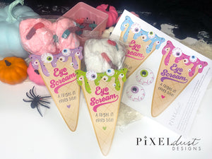 Eye Scream Halloween Printable Cards, Cotton Candy Ice Cream Cone