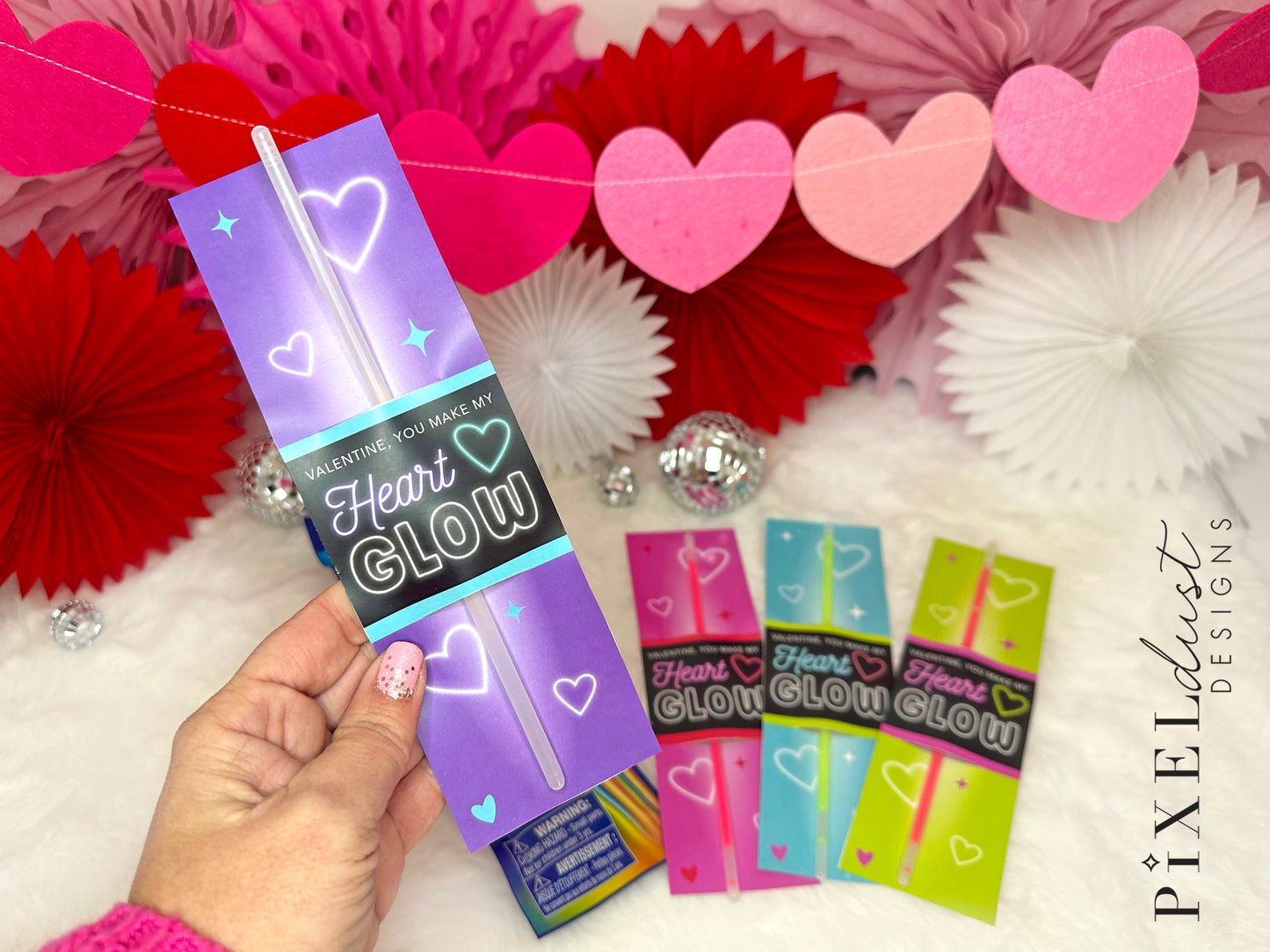 Neon Glow Stick Bracelet Printable Valentine Cards