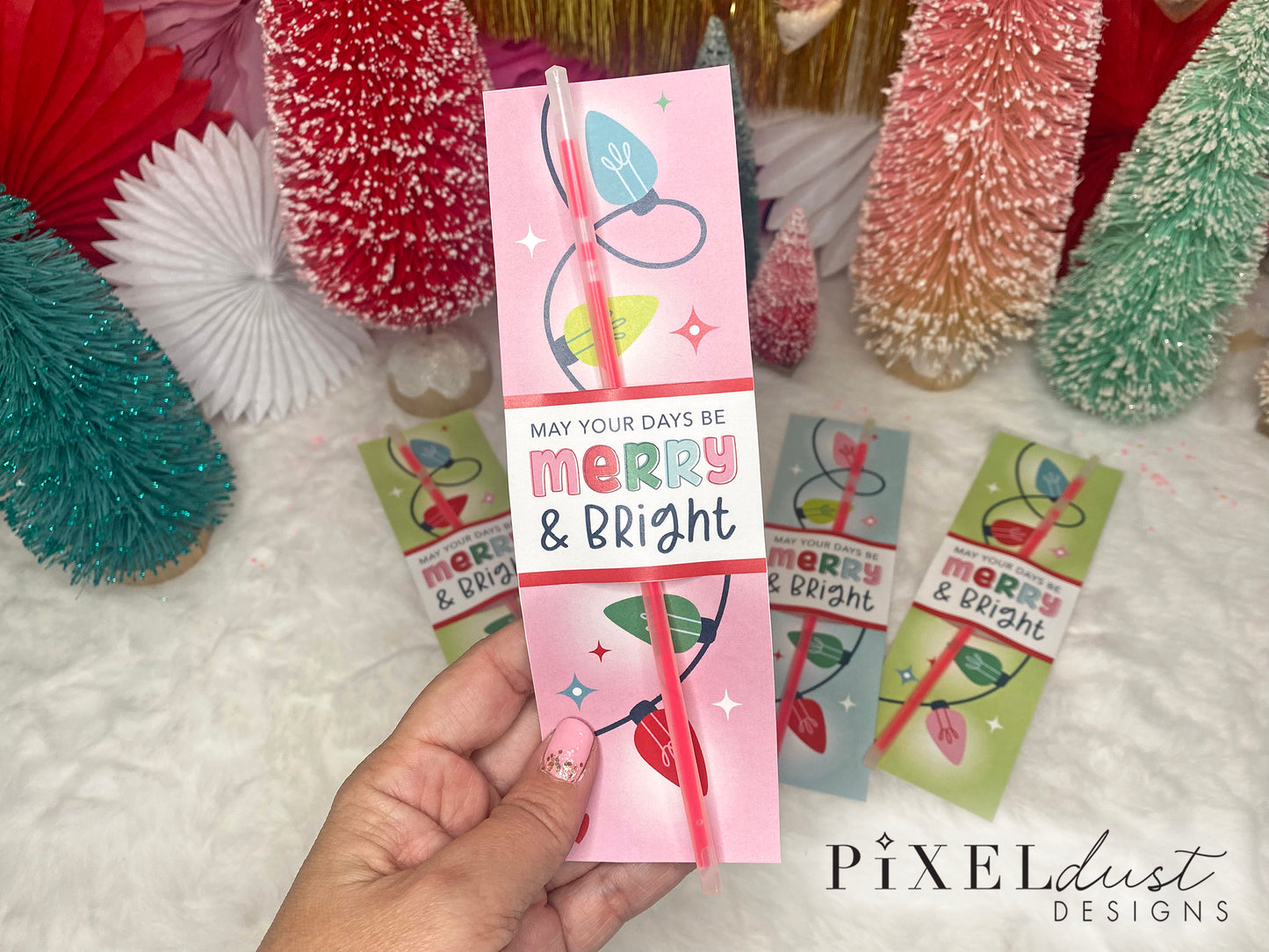 May Your Days Be Merry & BRIGHT Christmas Glow Stick Holder Cards for Kids