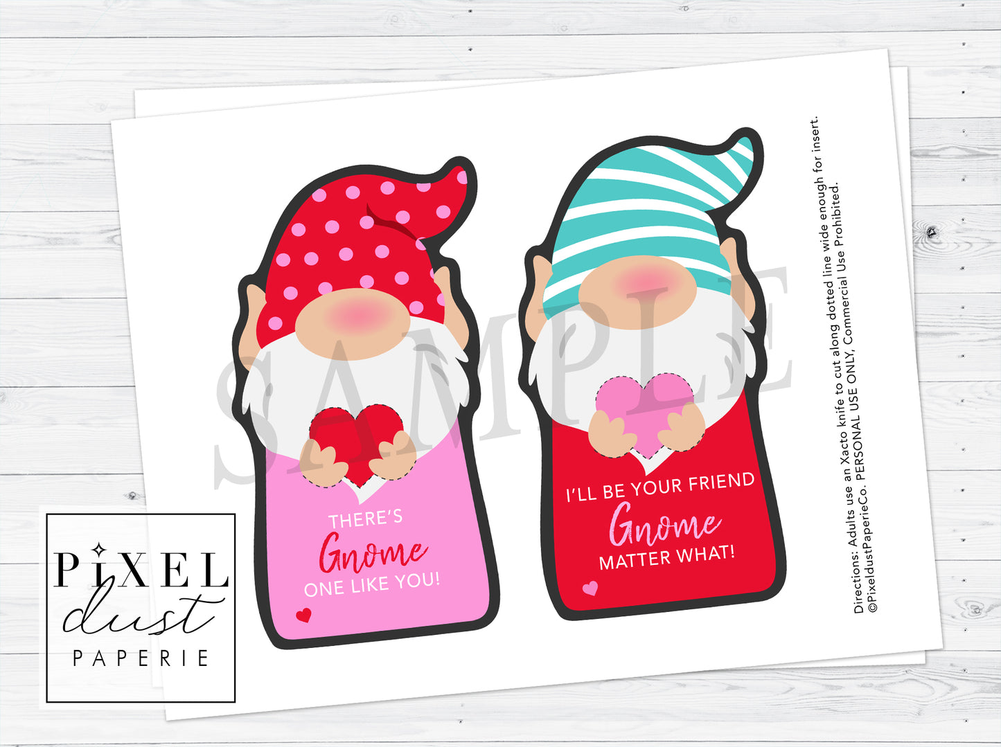 Garden Gnome Printable Valentine Treat Holder Cards