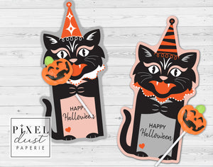 Retro Cat Halloween Treat Holder Printable Card