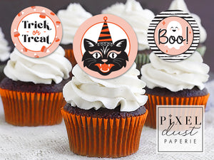 Retro-inspired Halloween Printable Cupcake Toppers / Picks