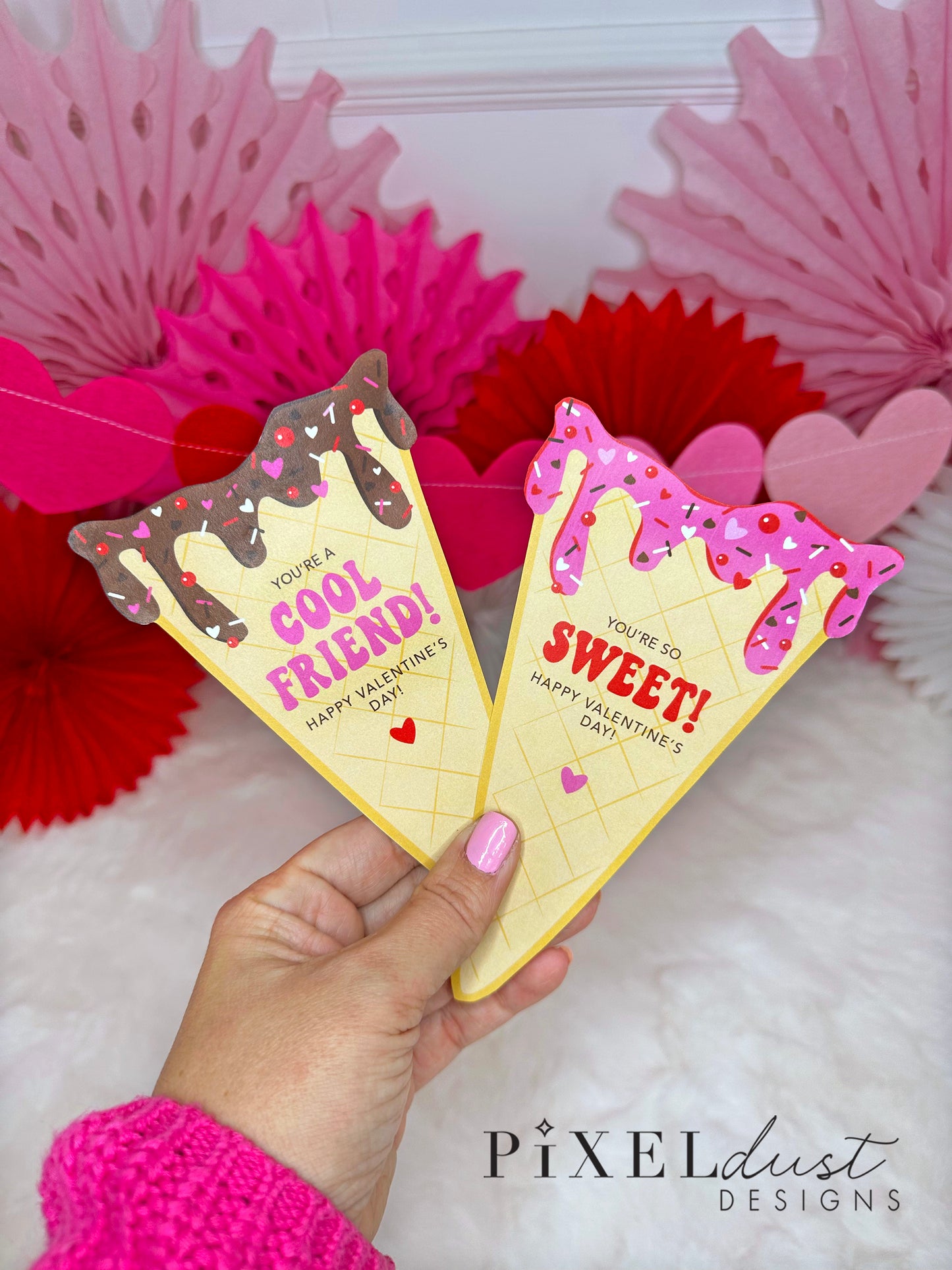 Ice Cream Printable Valentine Cards, Cotton Candy Ice Cream Cone