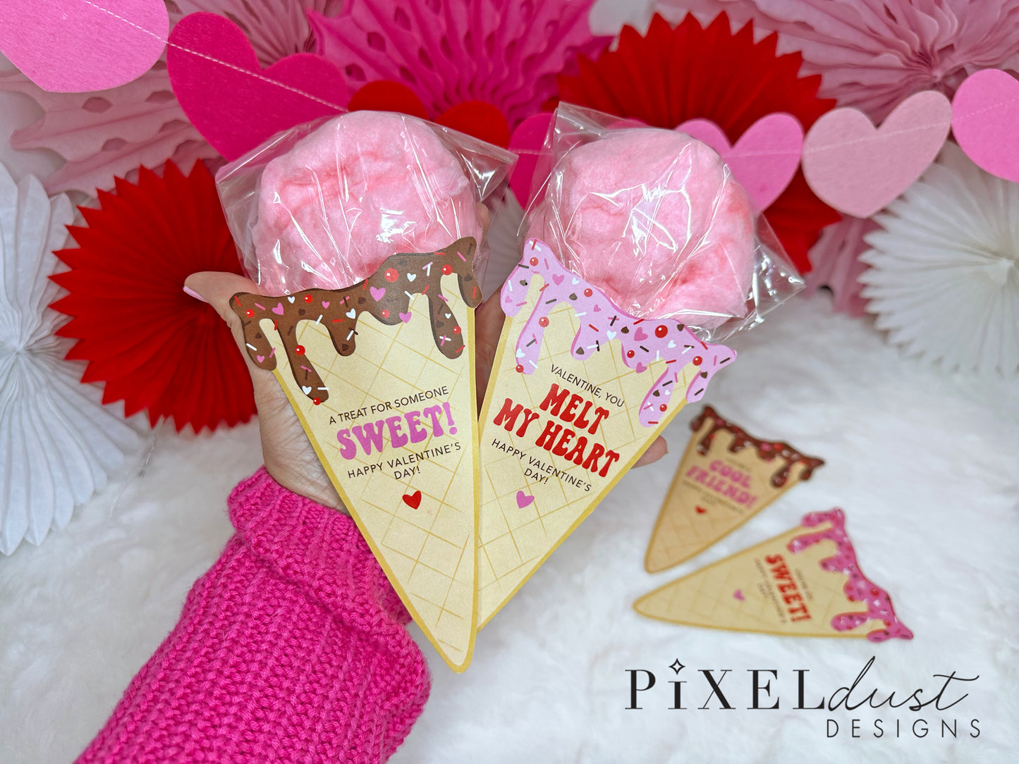 Ice Cream Printable Valentine Cards, Cotton Candy Ice Cream Cone