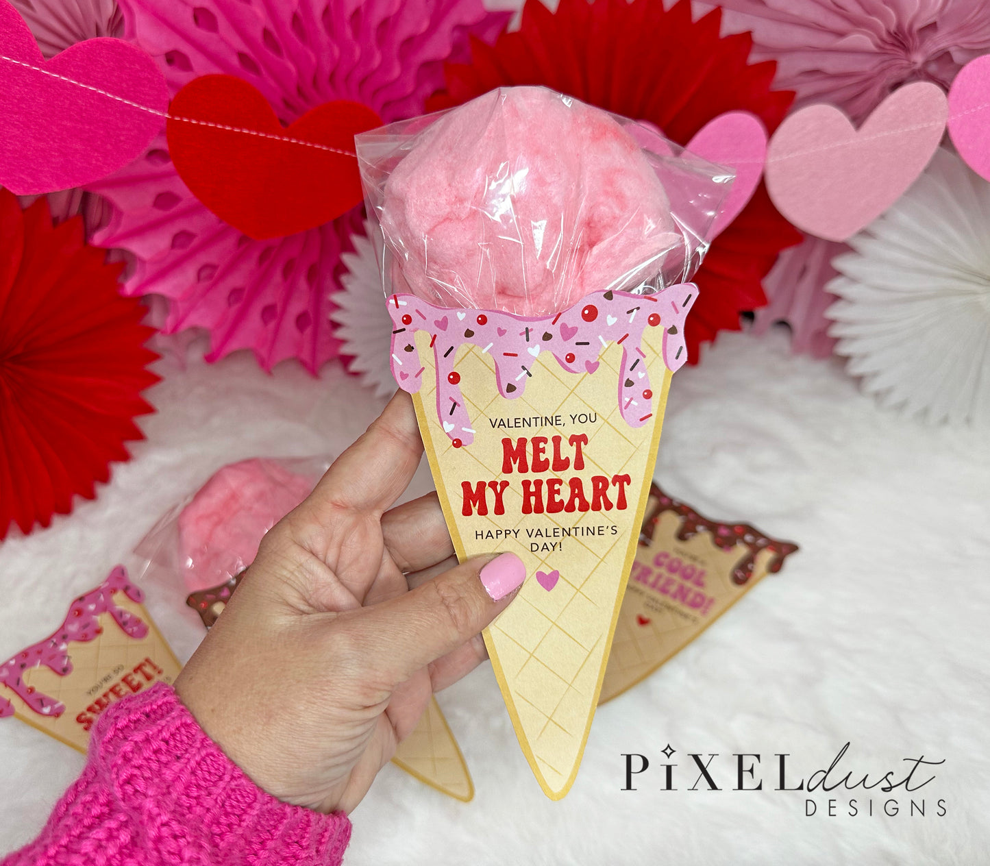 Ice Cream Printable Valentine Cards, Cotton Candy Ice Cream Cone