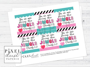 Christian Ring Pop Gift Tags, More Precious than Jewels Proverbs 3:15 Printable Party Favor