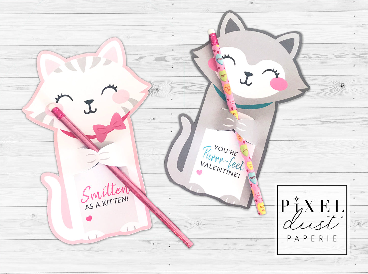 Cat, Kitten Printable Valentine Treat Holder Cards
