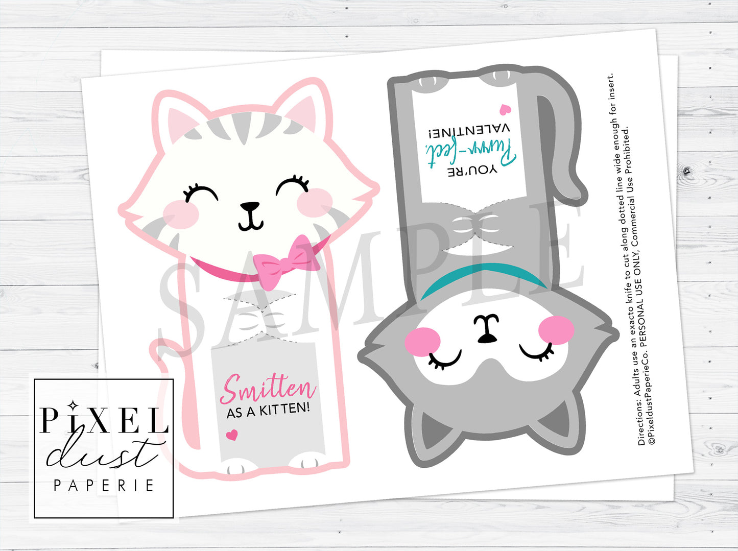 Cat, Kitten Printable Valentine Treat Holder Cards