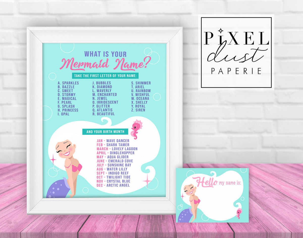 Mermaid Name Game Birthday Party Printable 8x10 Sign – Pixeldust Designs