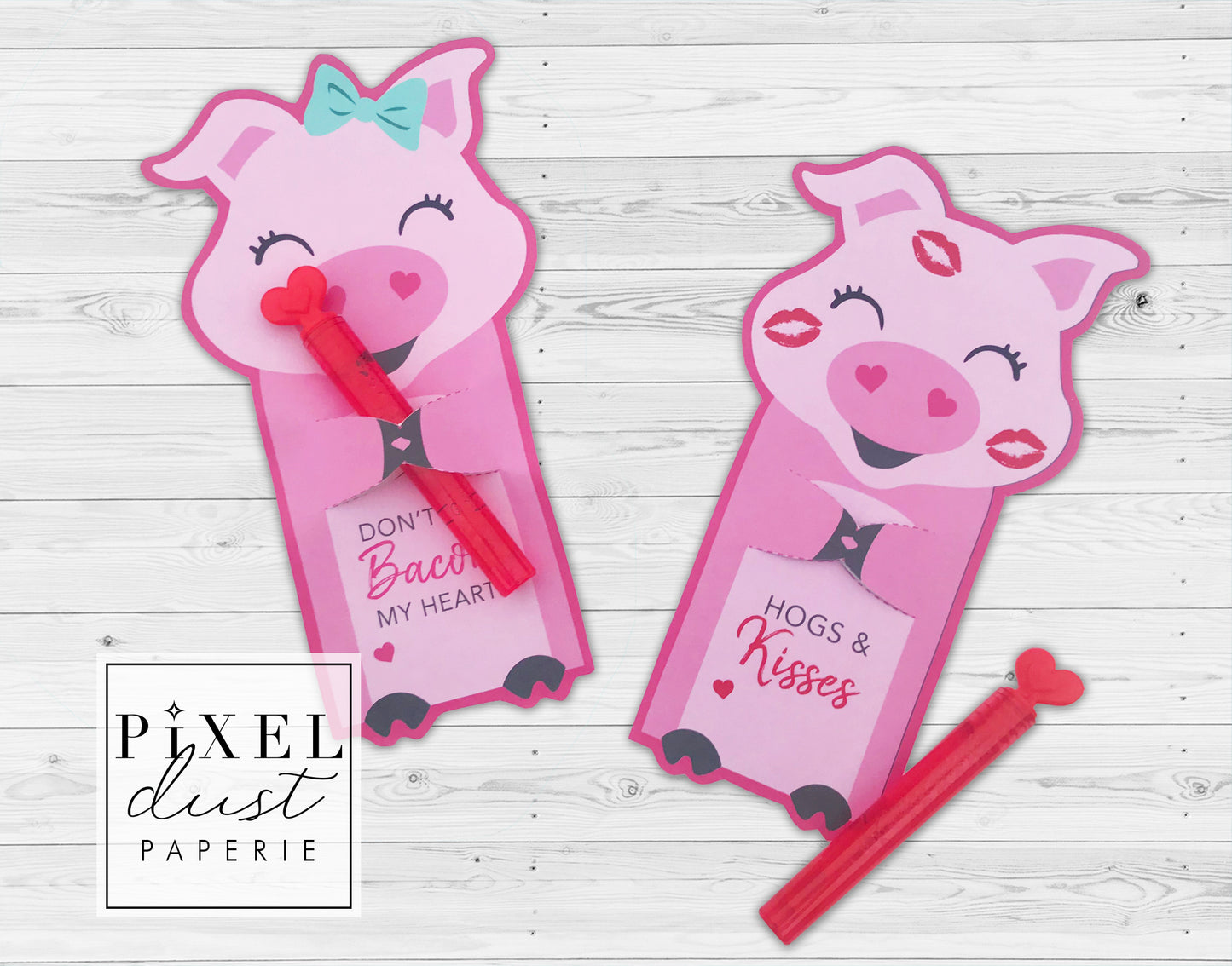 Cute Pig Printable Valentine Treat Holder Cards