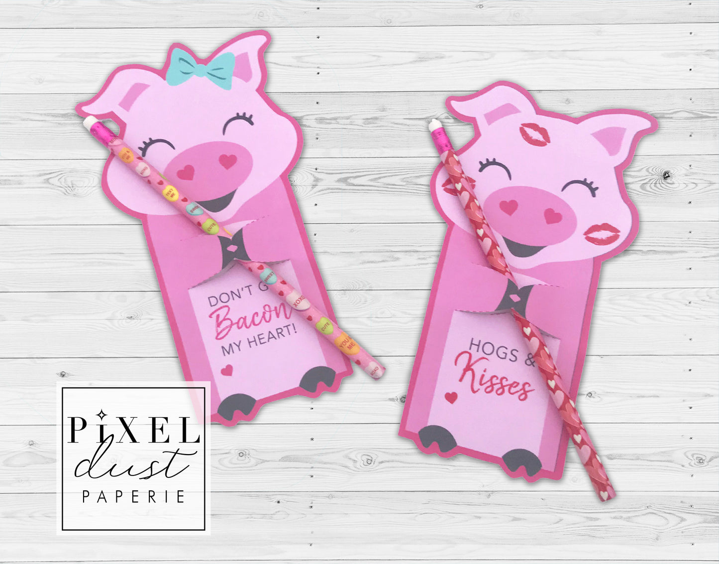 Cute Pig Printable Valentine Treat Holder Cards
