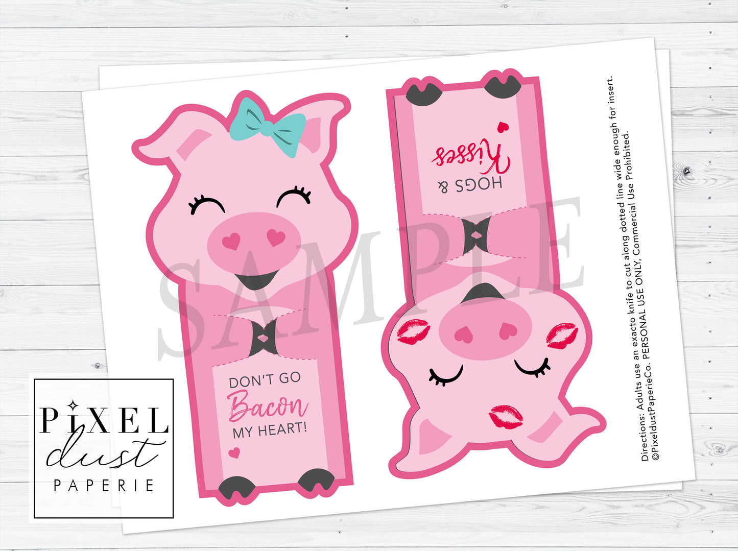 Cute Pig Printable Valentine Treat Holder Cards
