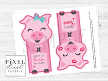 Load image into Gallery viewer, Cute Pig Printable Valentine Treat Holder Cards
