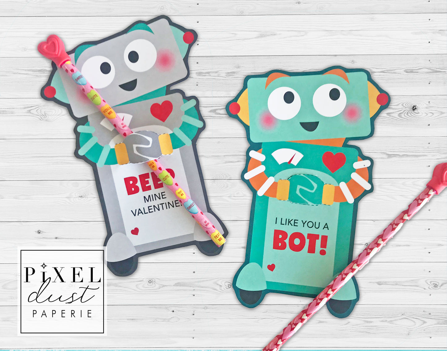 Robot Printable Valentine Treat Holder Cards