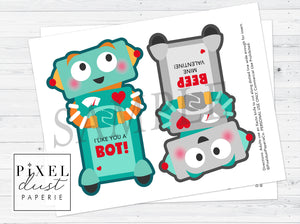 Robot Printable Valentine Treat Holder Cards