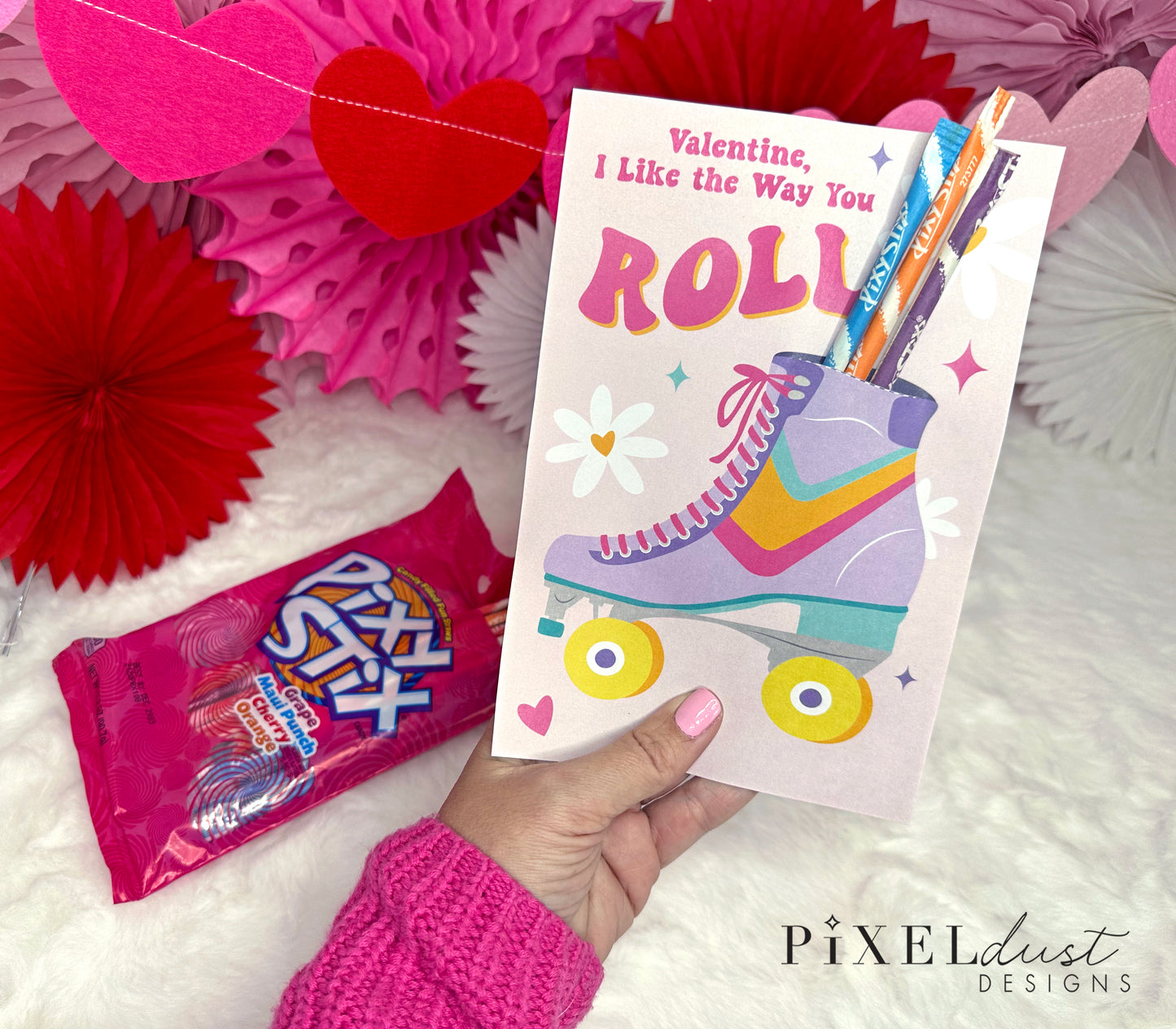Retro Roller Skate Valentine Treat Holder Printable Cards