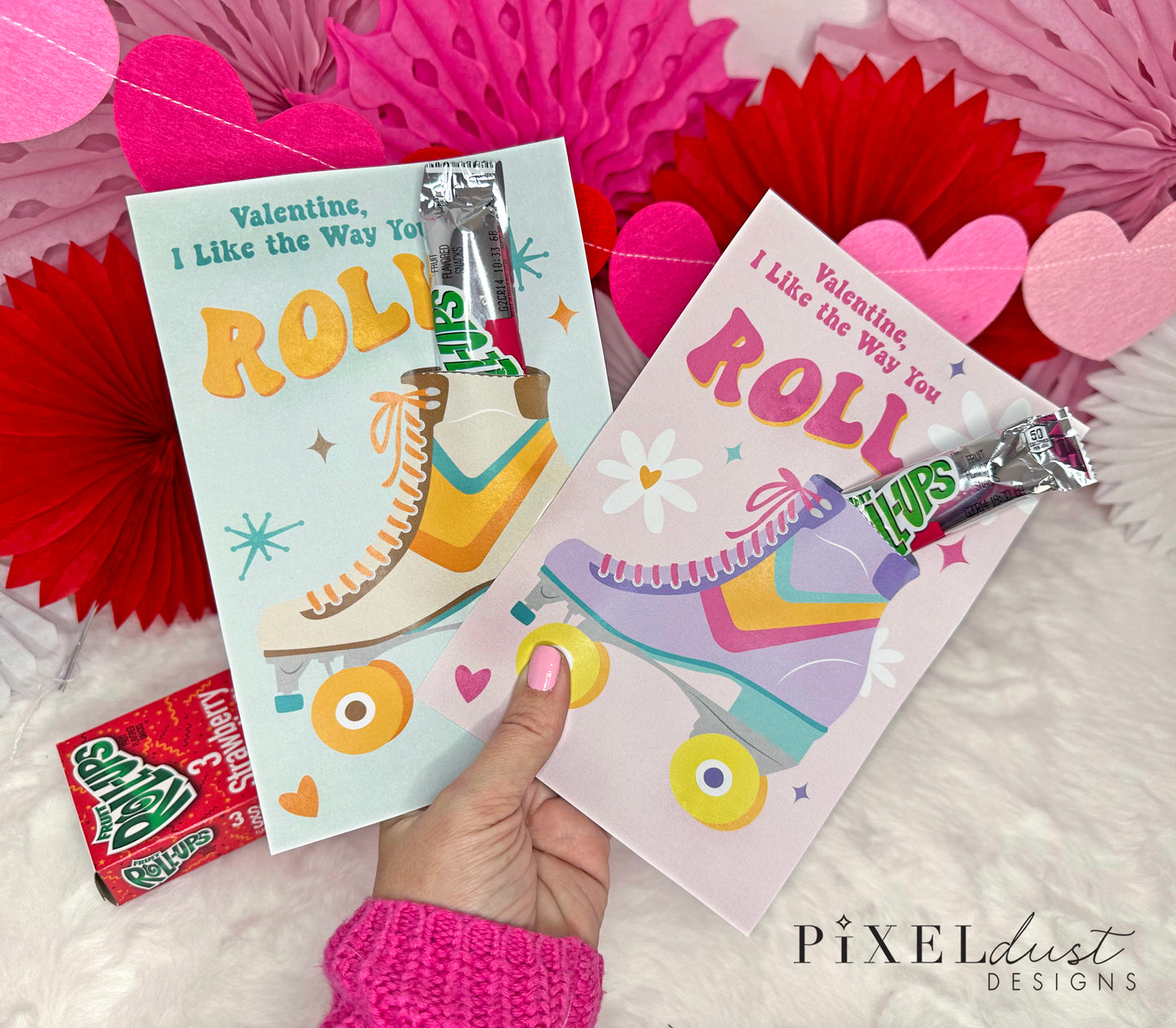 Retro Roller Skate Valentine Treat Holder Printable Cards