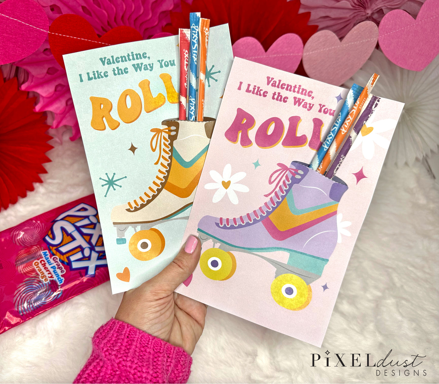 Retro Roller Skate Valentine Treat Holder Printable Cards