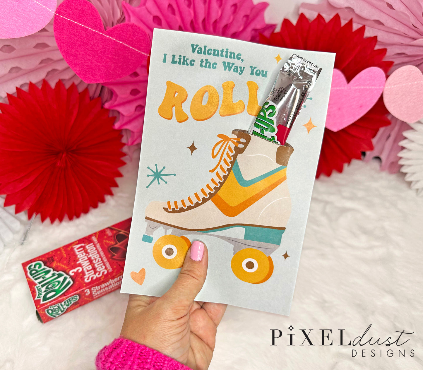 Retro Roller Skate Valentine Treat Holder Printable Cards
