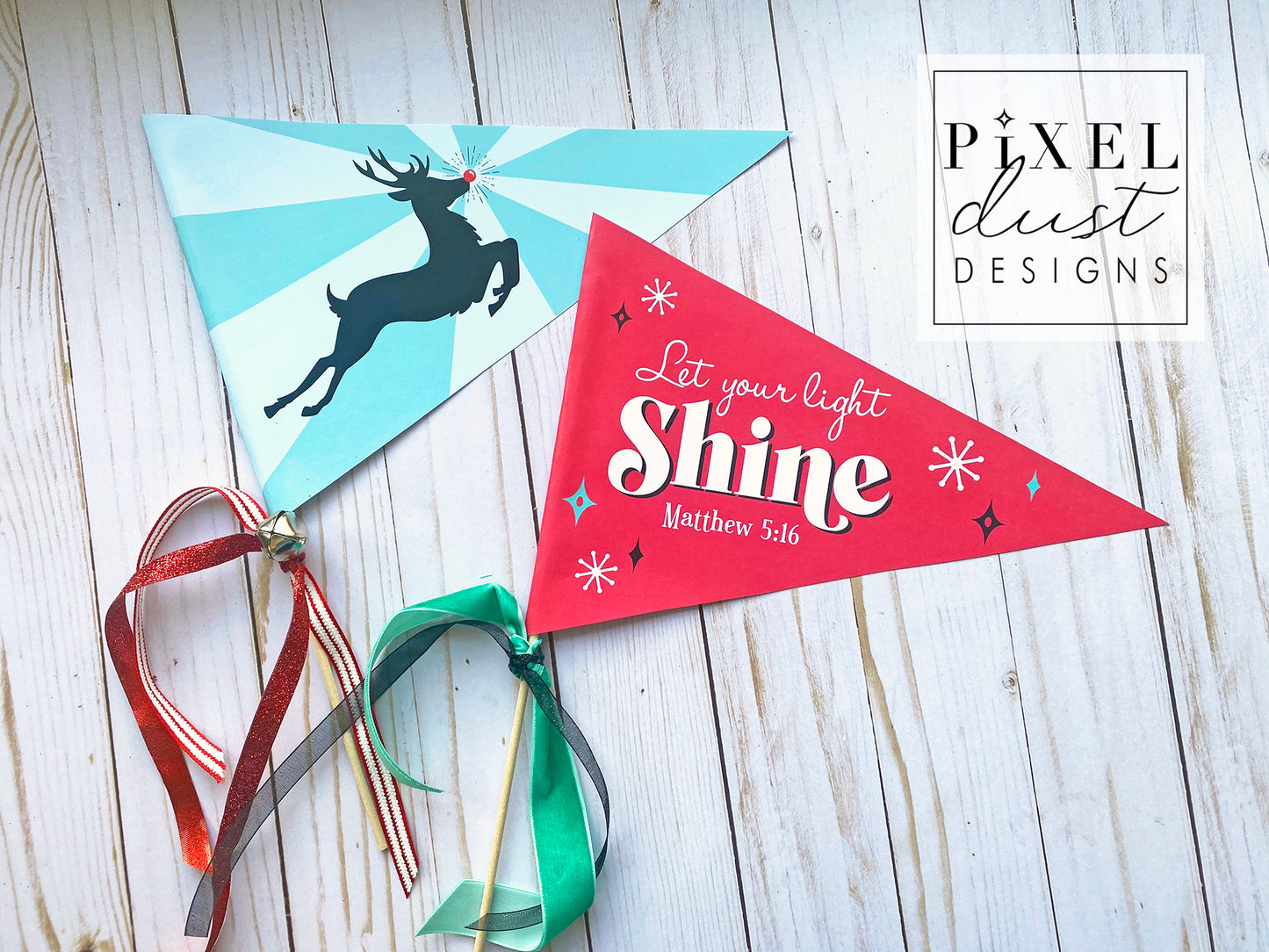 Rudolph, Let Your Light Shine Christmas Pennant Flag Set
